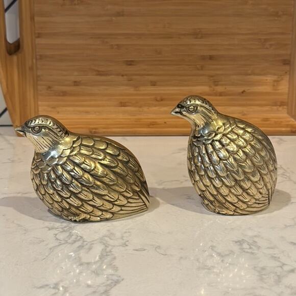 Vintage Brass Quails, Mid Century Tabletop Decor, Traditional Brass Accents - Picture 1 of 9